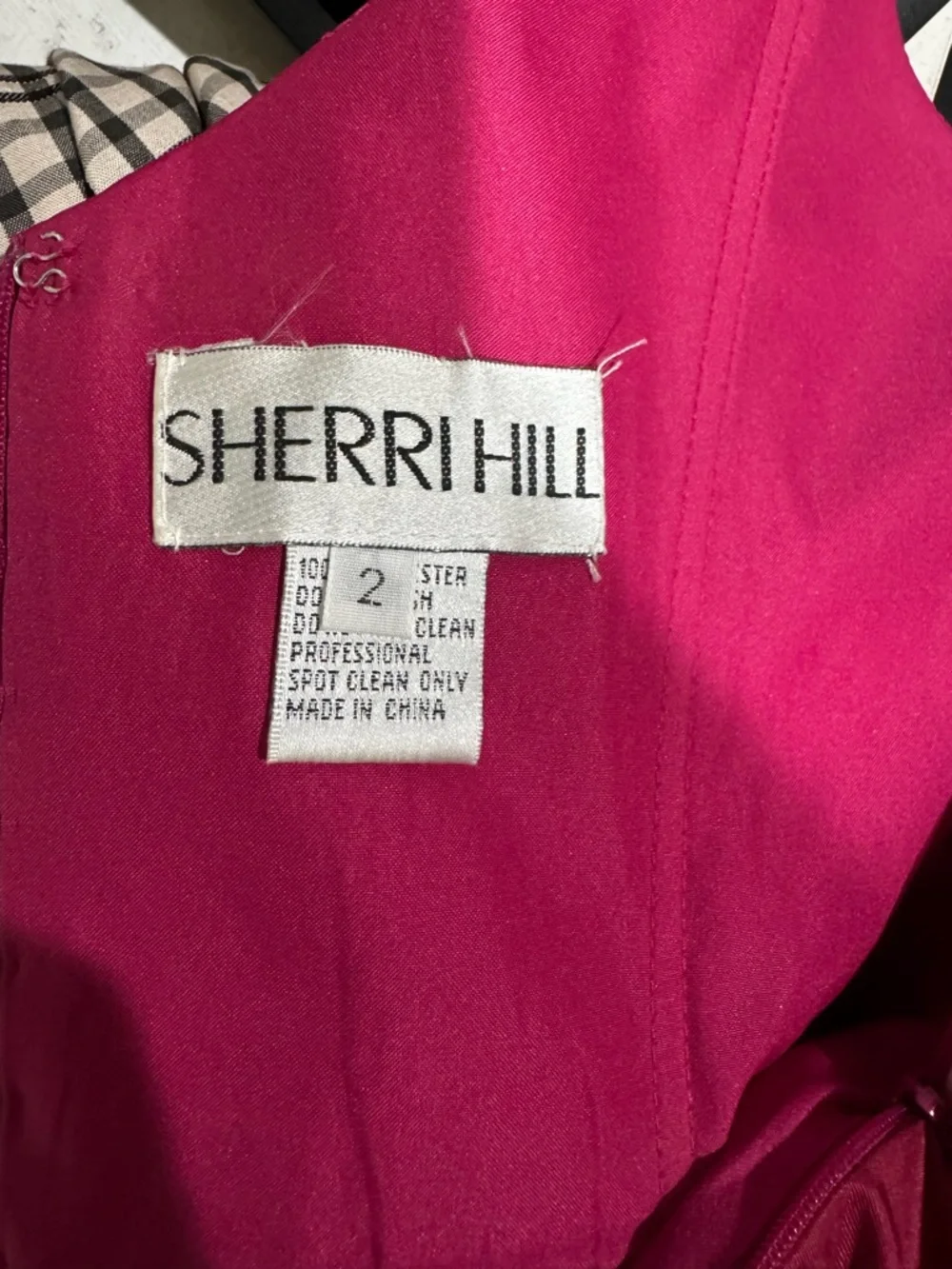 Sherri Hill Magenta Floral Plunge Satin Party Dress - Picture 10 of 12